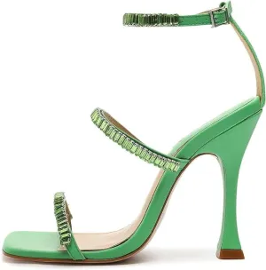 Schutz Nellina Gianni Green Ankle Strap Open Toe Spool High Heel Sandals