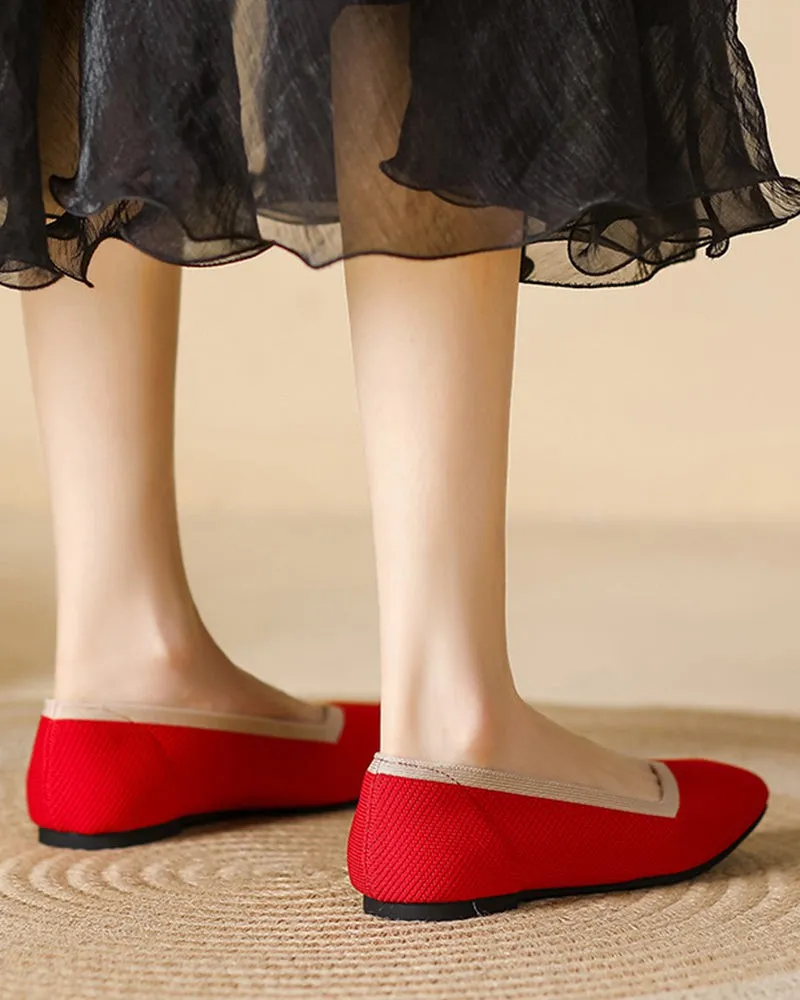 Square Toe Shallow Fly Knit Flat Knit Shoes
