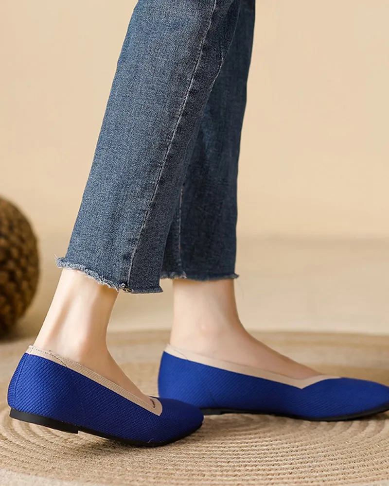 Square Toe Shallow Fly Knit Flat Knit Shoes
