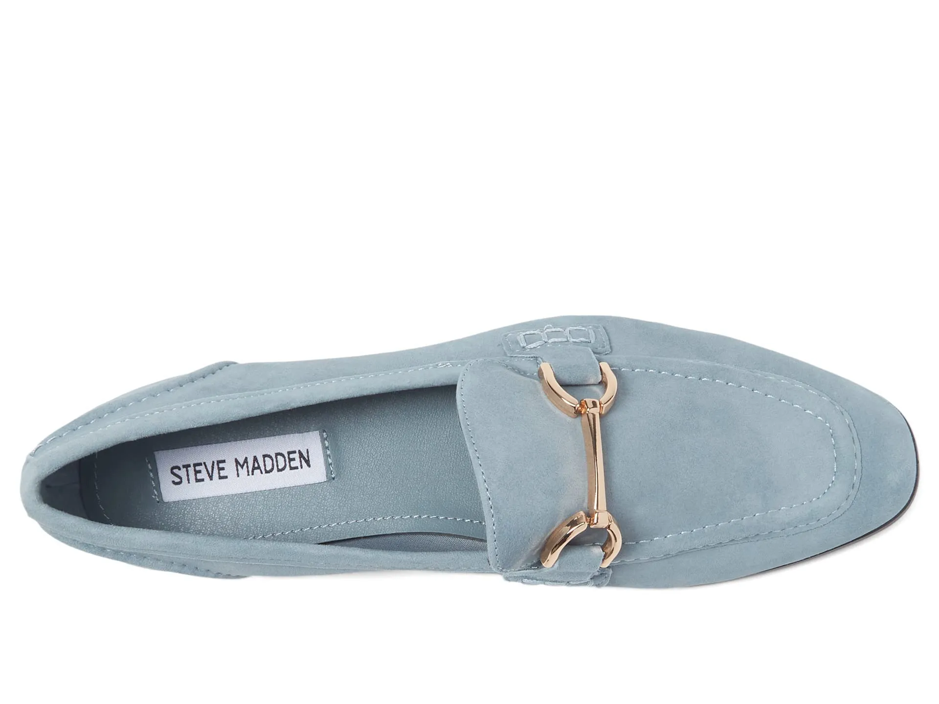 Steve Madden Carrine Baby Blue Slip On Almond Toe Stacked Flat Heel Dress Loafer