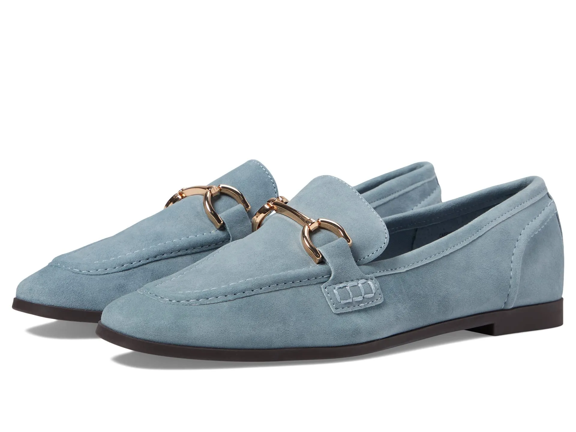 Steve Madden Carrine Baby Blue Slip On Almond Toe Stacked Flat Heel Dress Loafer