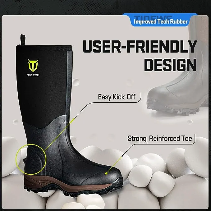 TIDEWE Rubber Neoprene Black Unisex Waterproof Durable Hunting Arctic Outdoor Boots