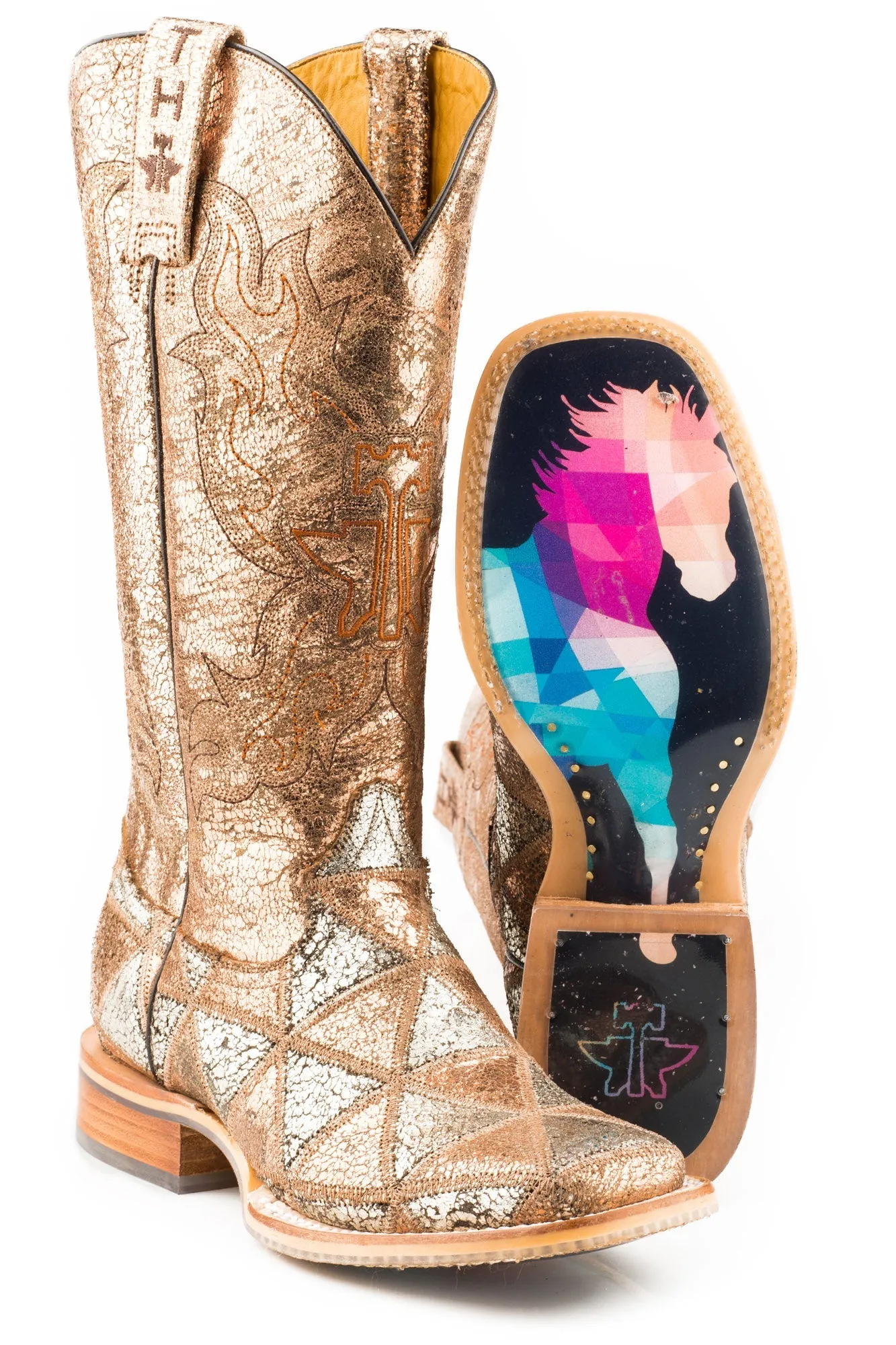 Tin Haul Womens Mish Mash Geometric Copper/Silver Leather Cowboy Boots