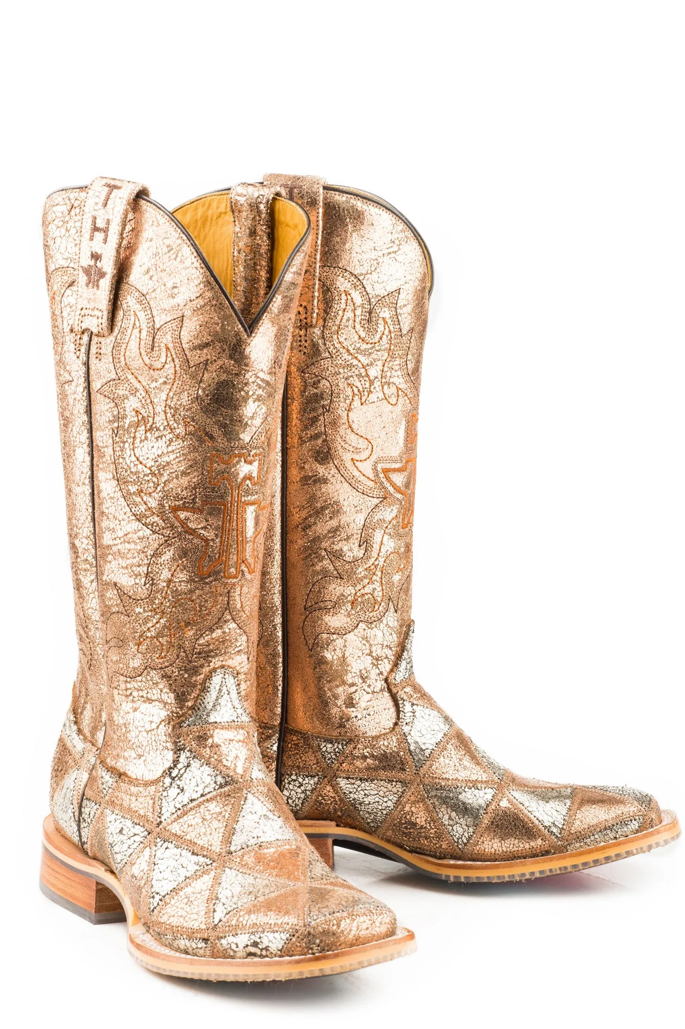 Tin Haul Womens Mish Mash Geometric Copper/Silver Leather Cowboy Boots