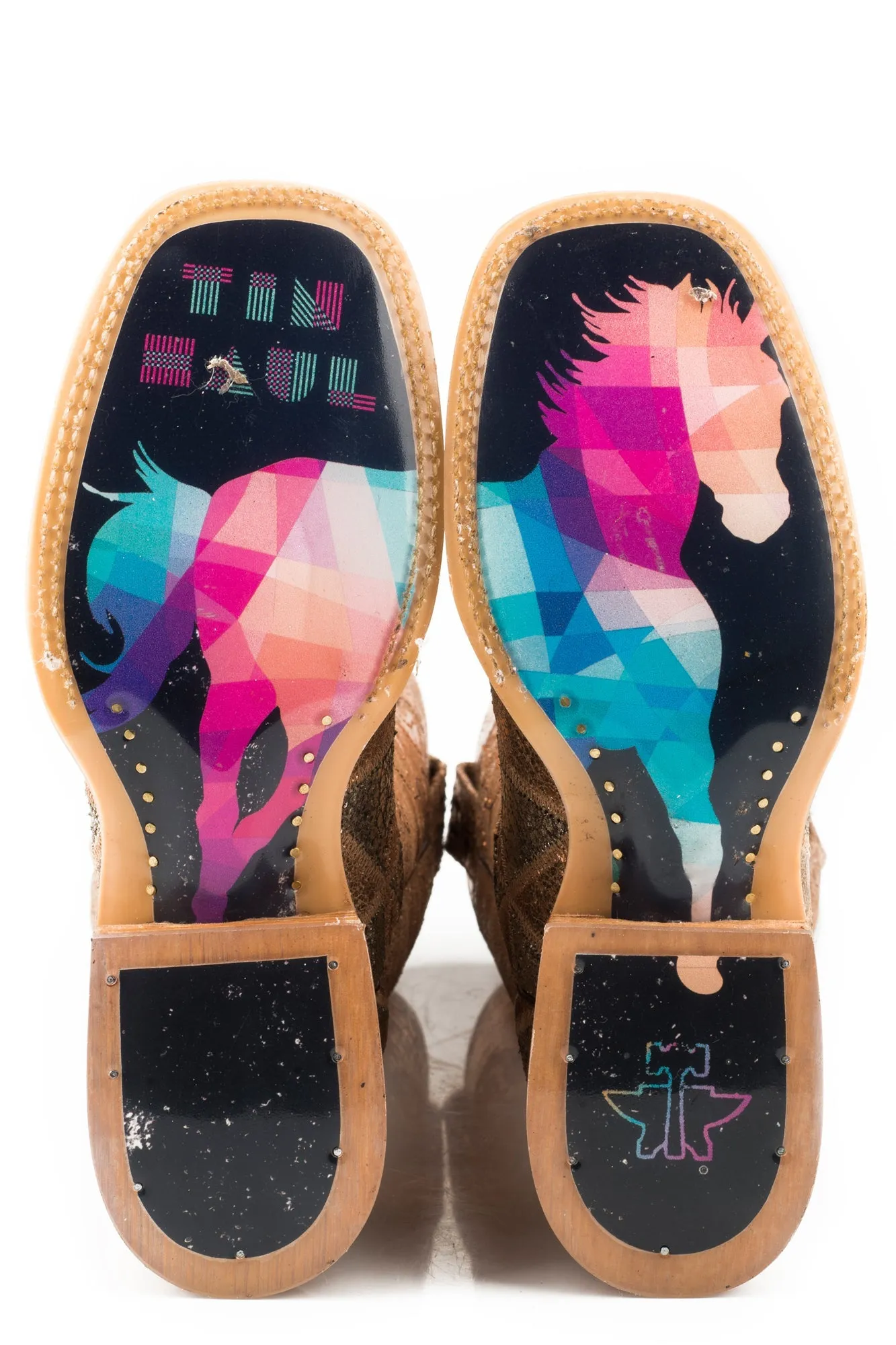 Tin Haul Womens Mish Mash Geometric Copper/Silver Leather Cowboy Boots
