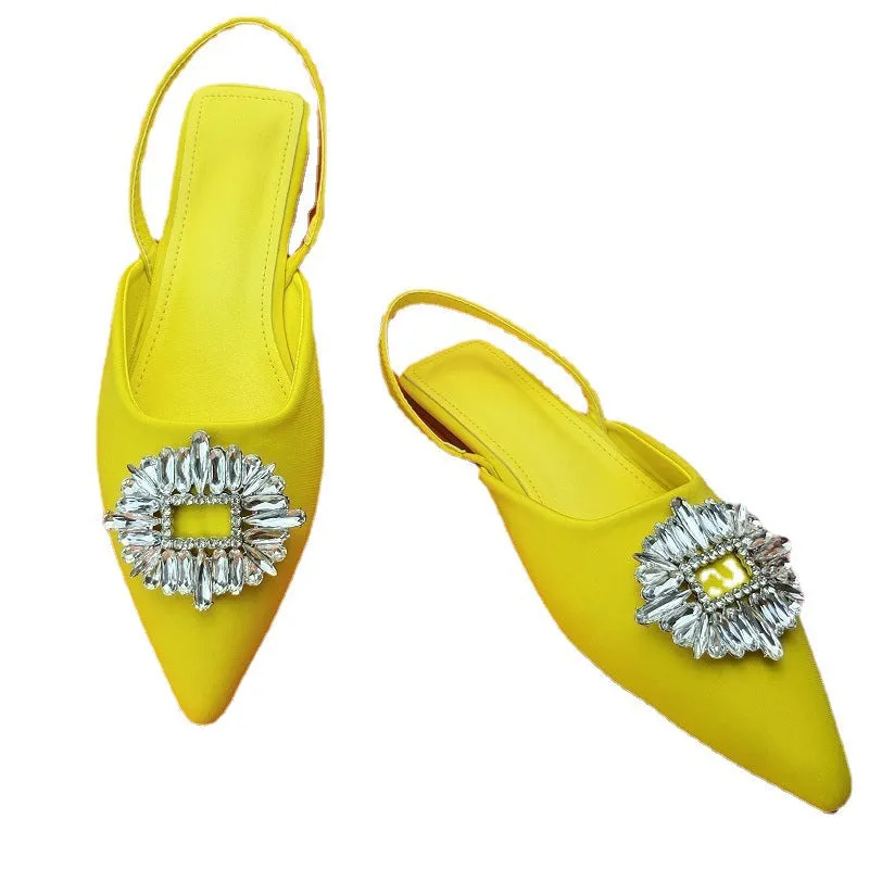 Women rhinestone closed toe strap slingback flat sandals