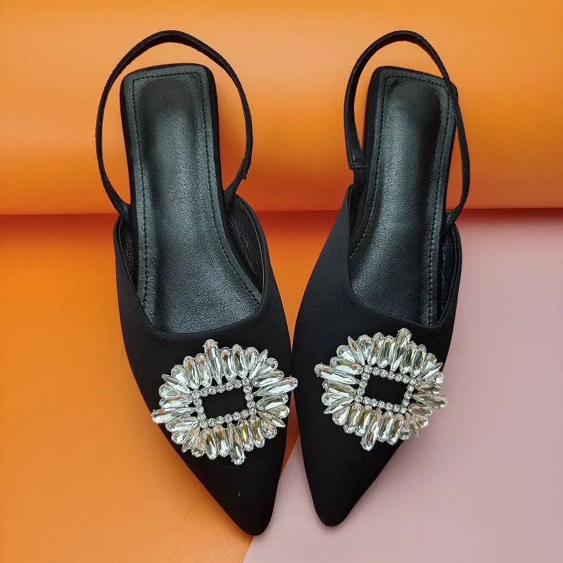 Women rhinestone closed toe strap slingback flat sandals