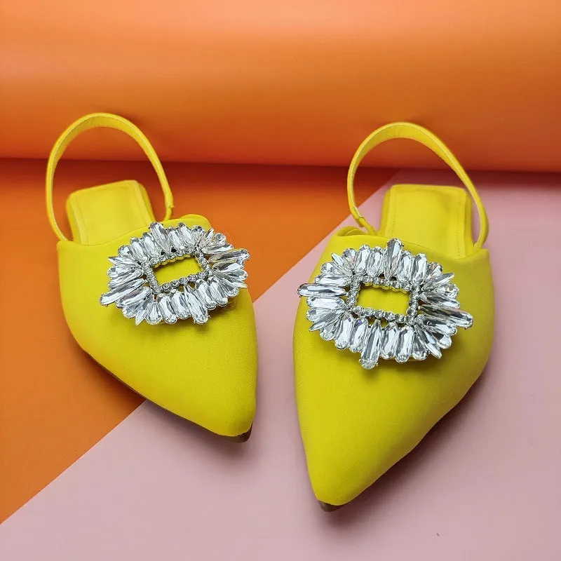 Women rhinestone closed toe strap slingback flat sandals