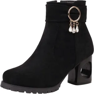 Womens Ankle Boots Women Booties Low Heel Womens Cowgirl Boots Square Toe Dress Shoes for Women Closed Back Lightweight Breathable Lug Sole Low Heel Chelsea Fashion