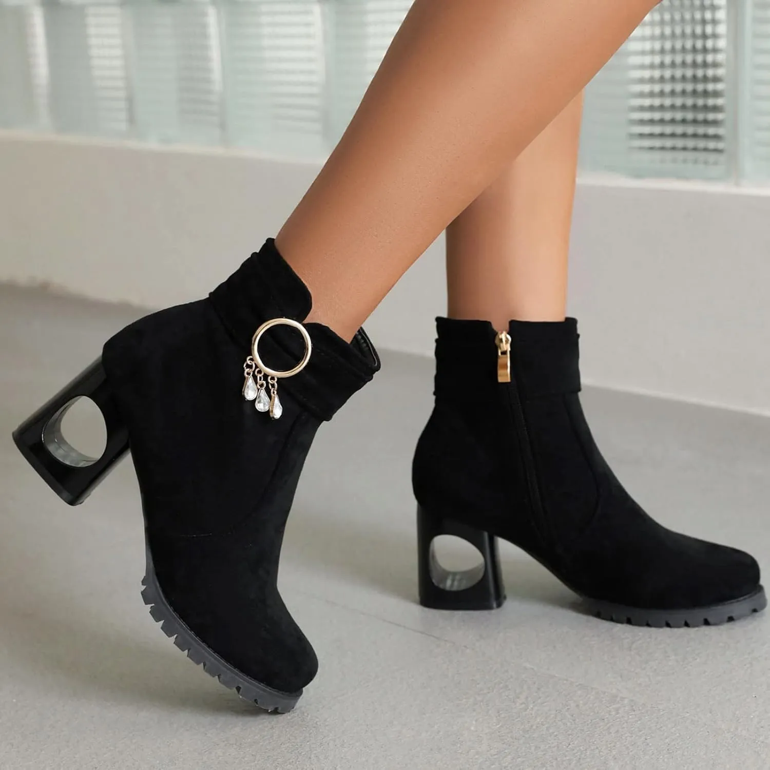 Womens Ankle Boots Women Booties Low Heel Womens Cowgirl Boots Square Toe Dress Shoes for Women Closed Back Lightweight Breathable Lug Sole Low Heel Chelsea Fashion