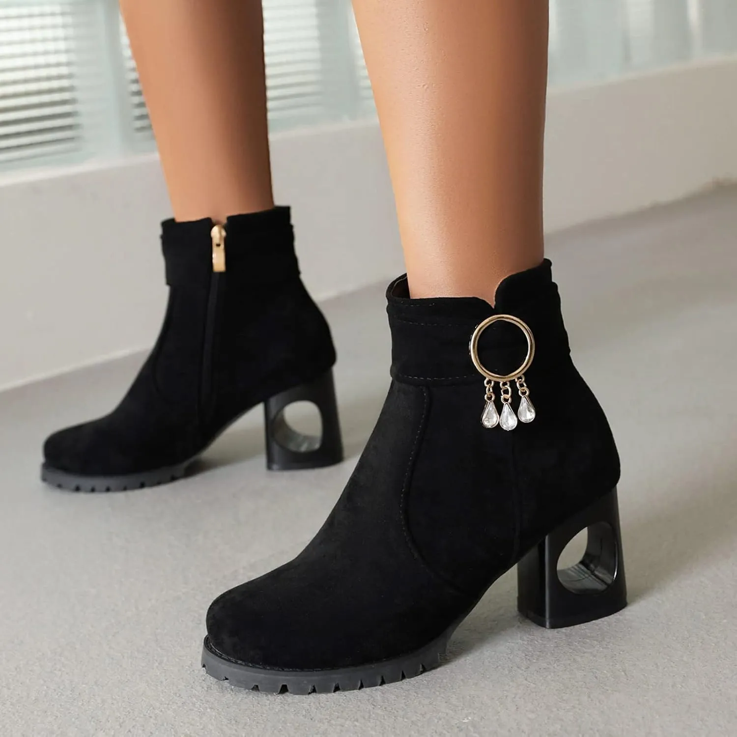 Womens Ankle Boots Women Booties Low Heel Womens Cowgirl Boots Square Toe Dress Shoes for Women Closed Back Lightweight Breathable Lug Sole Low Heel Chelsea Fashion