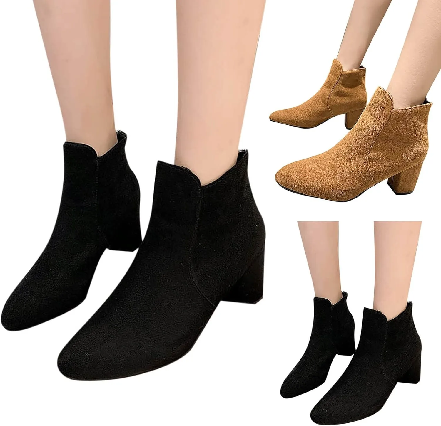 Womens Booties Ankle Women Booties Low Heel Flat Cowboy Boots for Women Mens Casual Boot Lightweight Cute Round Toe Closed Toe Wide Fit Available