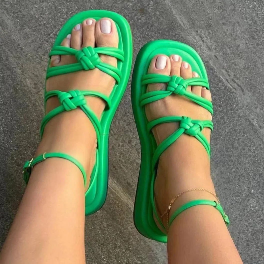 Women's braided platfom sandals ankle strap summer shoes
