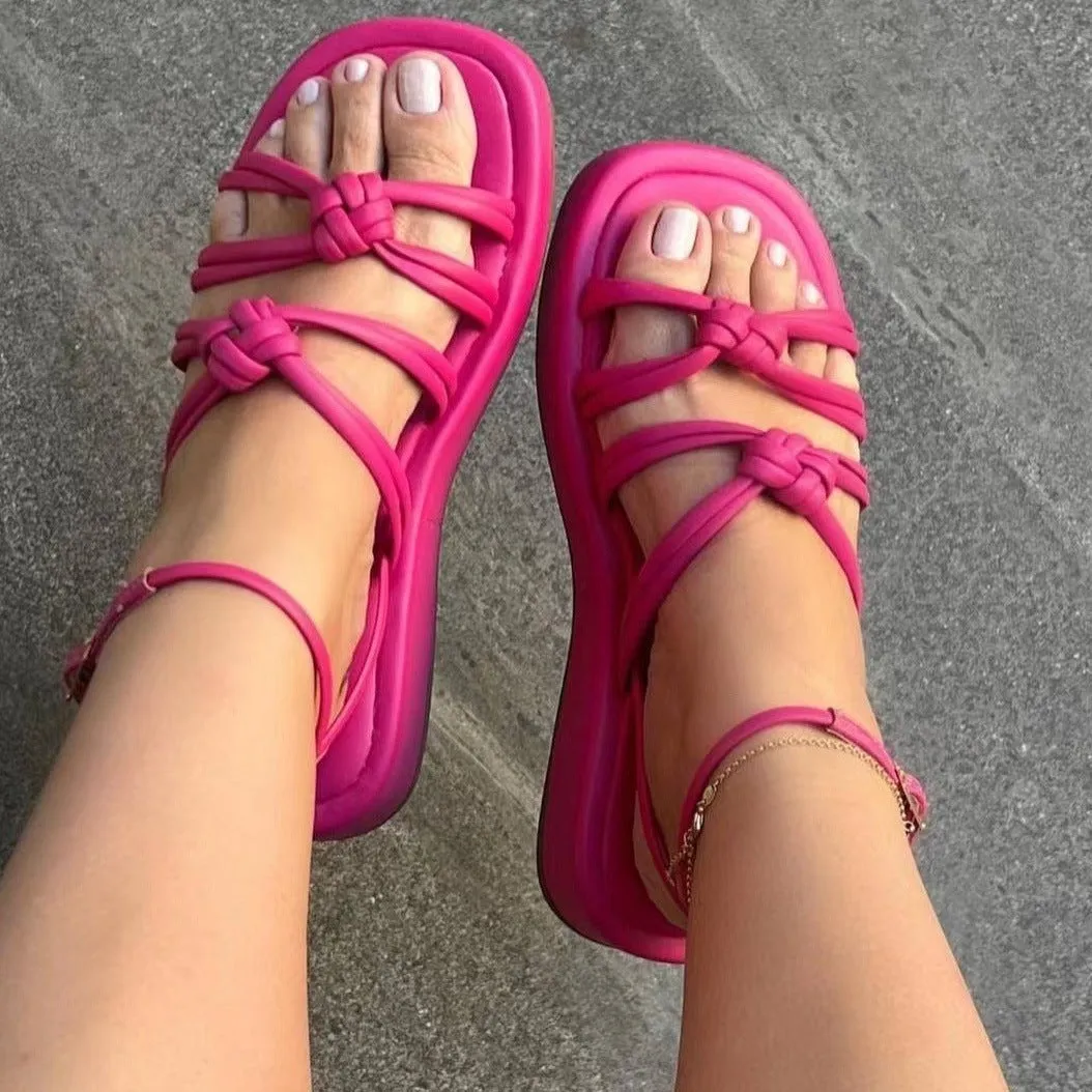 Women's braided platfom sandals ankle strap summer shoes