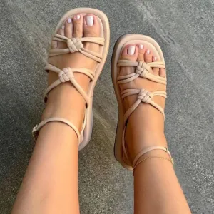 Women's braided platfom sandals ankle strap summer shoes