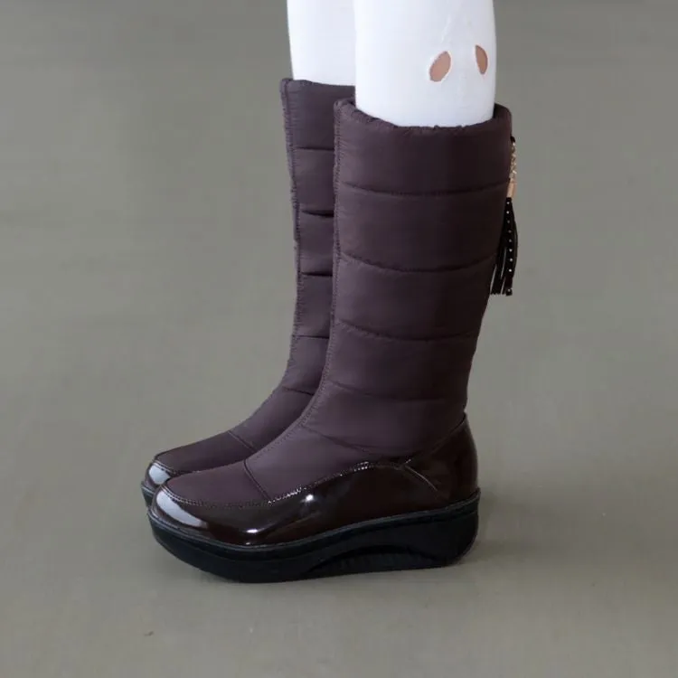 Women's down cloth mid calf snow boots winter warm chunky wedge snow boots