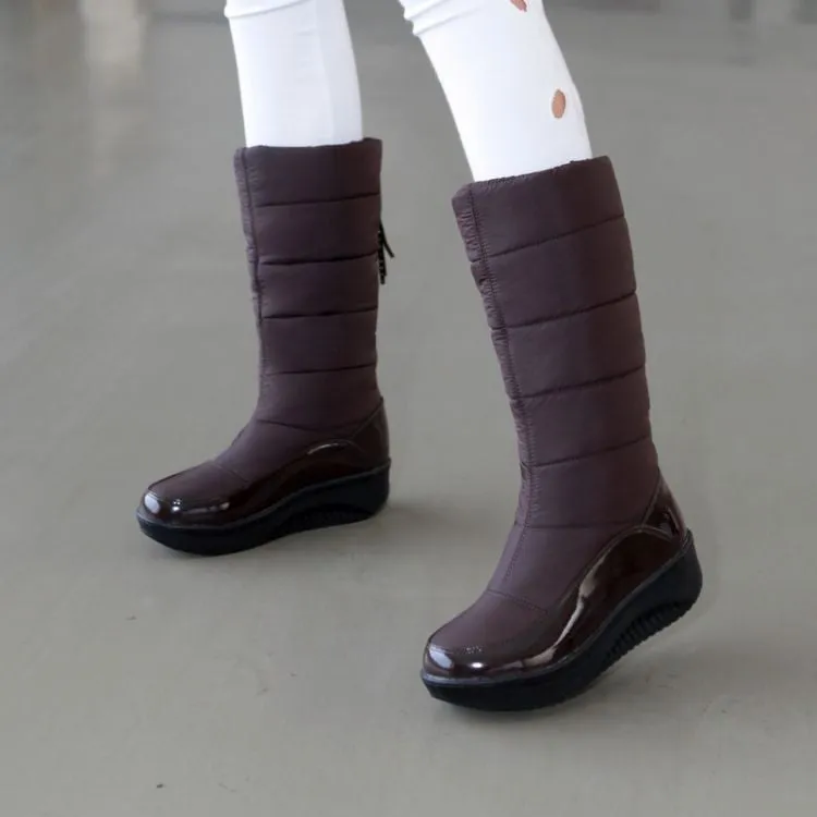 Women's down cloth mid calf snow boots winter warm chunky wedge snow boots