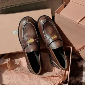 Women's Retro Gold Coin Decorated Slip-On Flat Loafers 45072455S