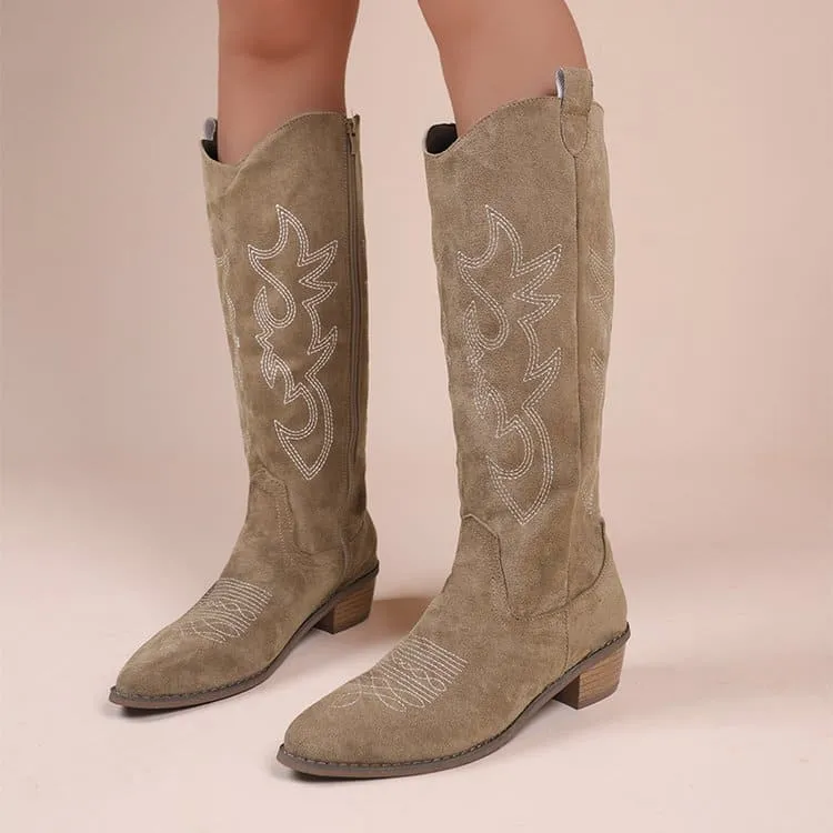 Women's Vintage Embroidered V Cut Martin Boots