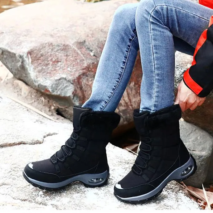 Women's warm plush lining mid calf outdoors snow boots