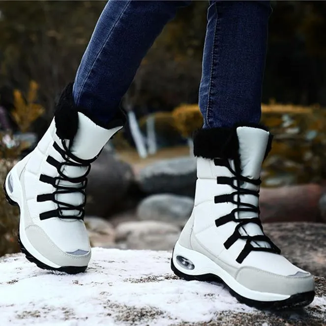 Women's warm plush lining mid calf outdoors snow boots