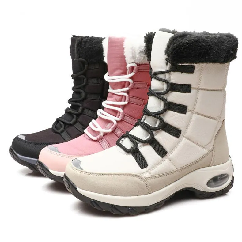 Women's warm plush lining mid calf outdoors snow boots