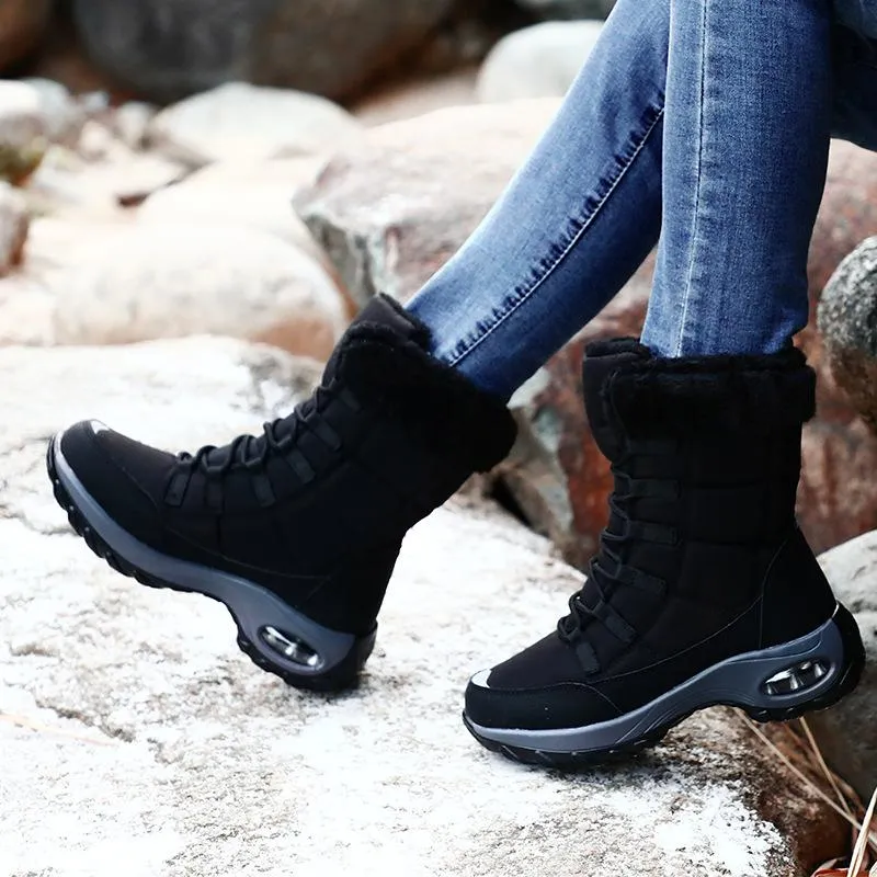 Women's warm plush lining mid calf outdoors snow boots