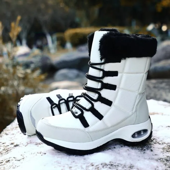 Women's warm plush lining mid calf outdoors snow boots