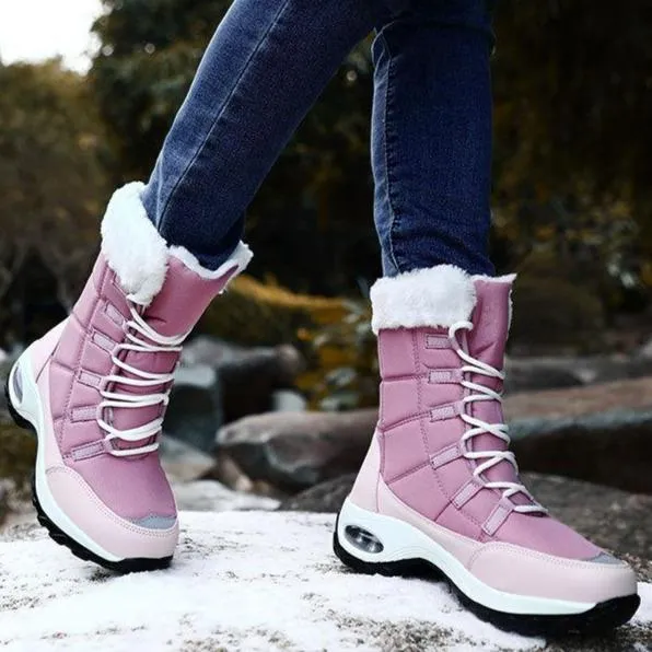 Women's warm plush lining mid calf outdoors snow boots