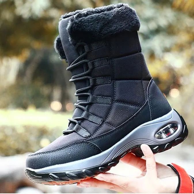 Women's warm plush lining mid calf outdoors snow boots