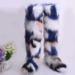 Women's winter fuzzy warm plush knee high snow booties